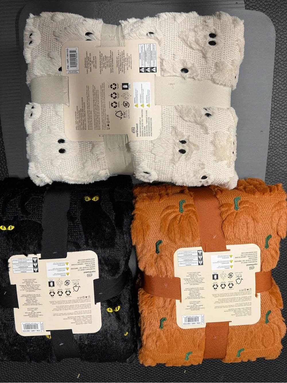 Embroidered Faux Fur Ghost Throw Blanket - White